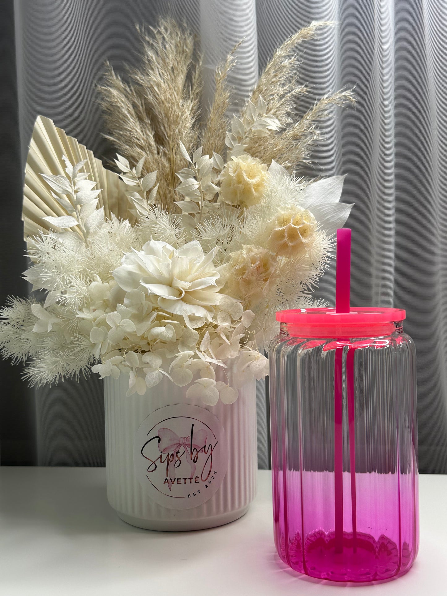 16oz/473ml Glass Ribbed Tumbler Ombré