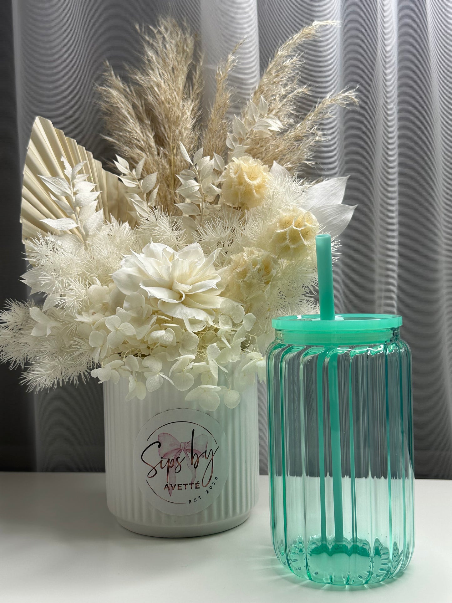 16oz/473ml Glass Ribbed Tumbler Ombré