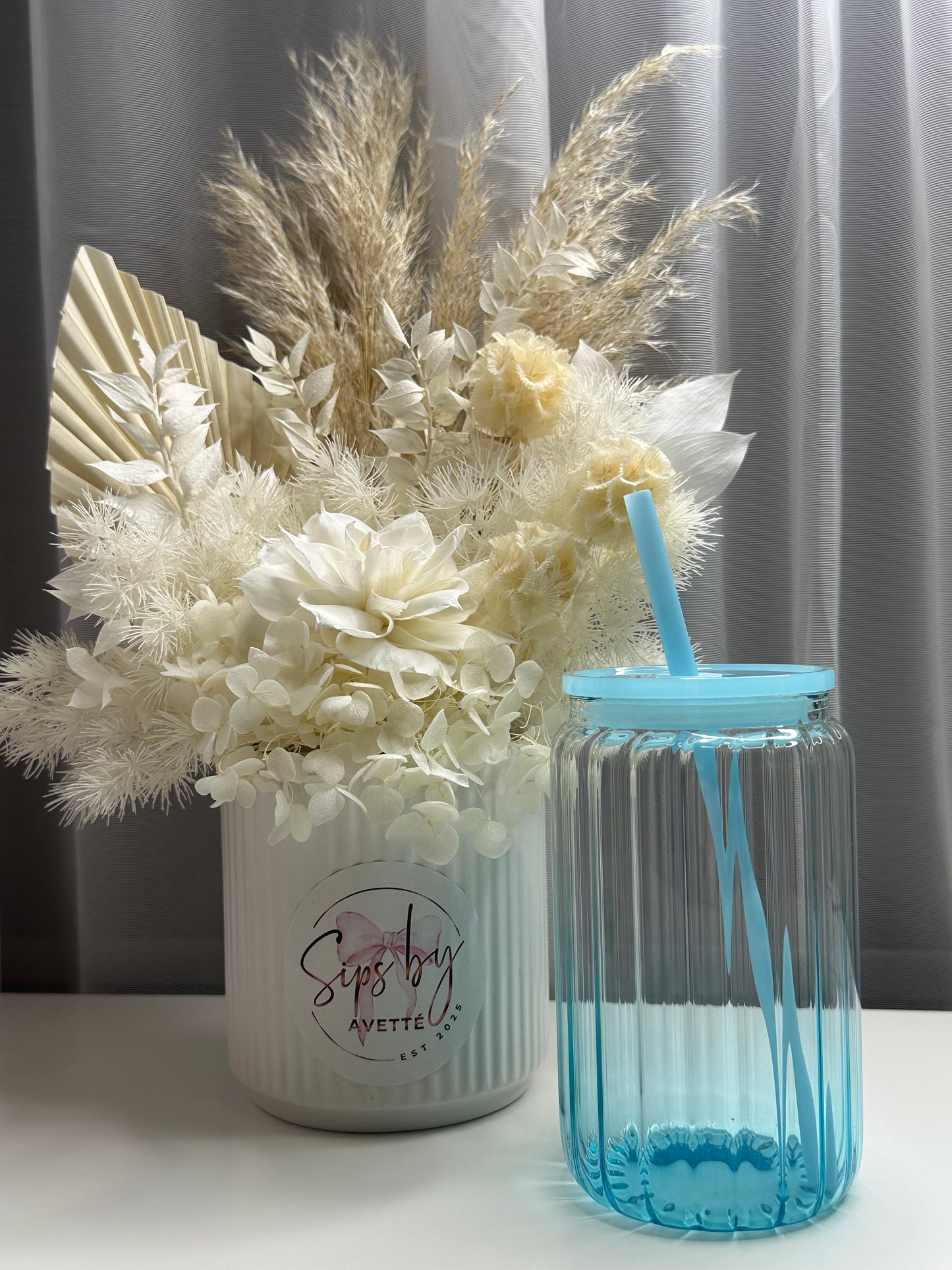 16oz/473ml Glass Ribbed Tumbler Ombré