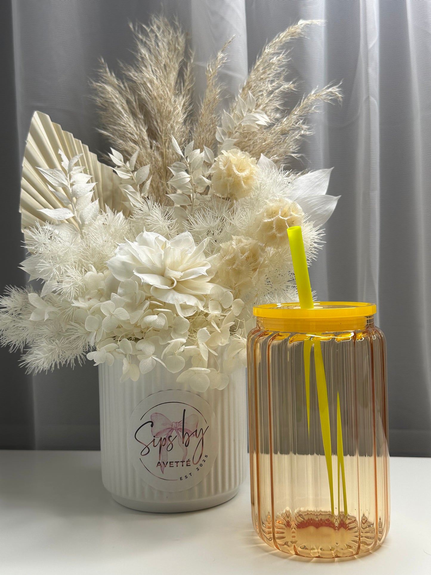 16oz/473ml Glass Ribbed Tumbler