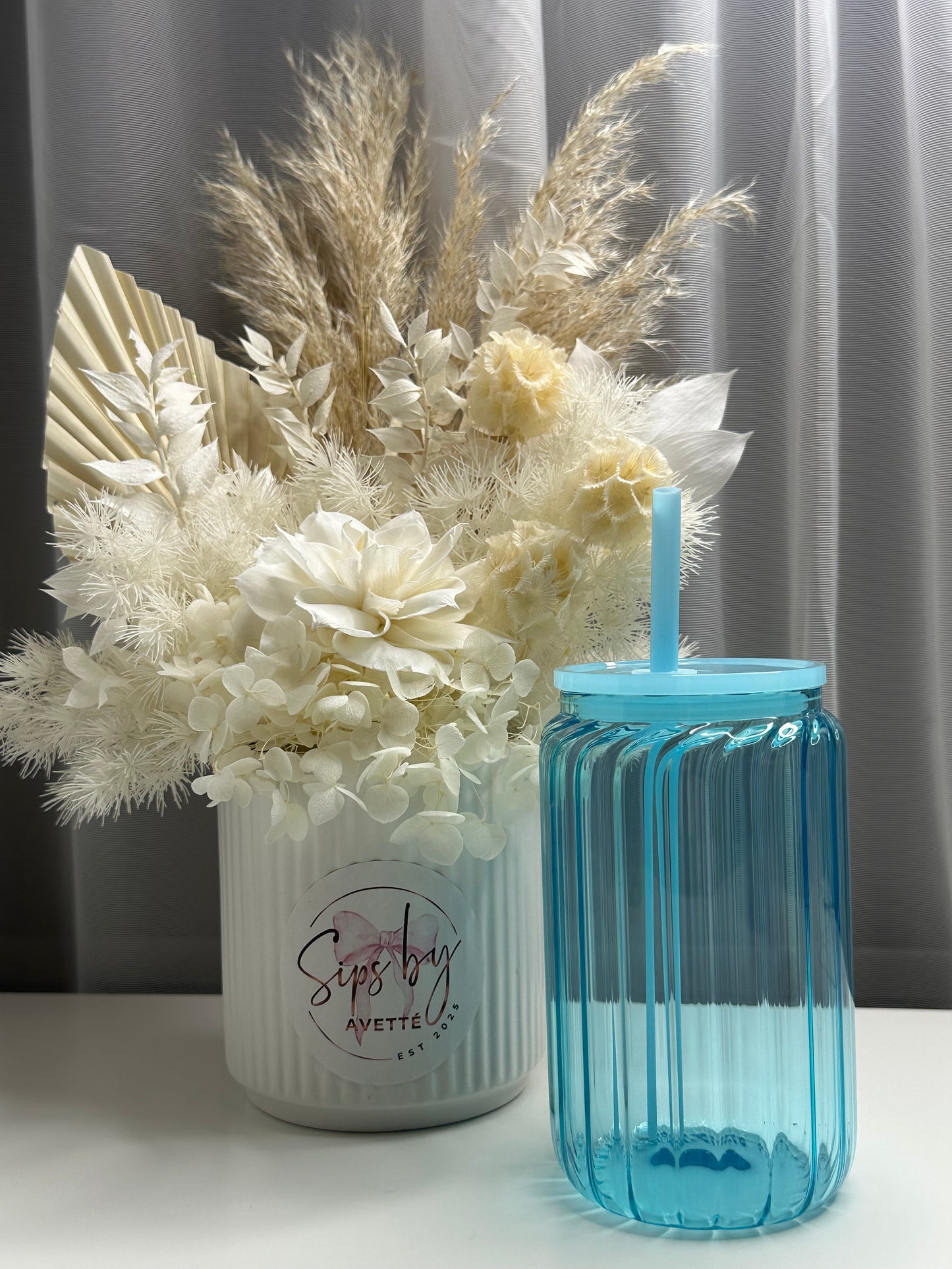 16oz/473ml Glass Ribbed Tumbler