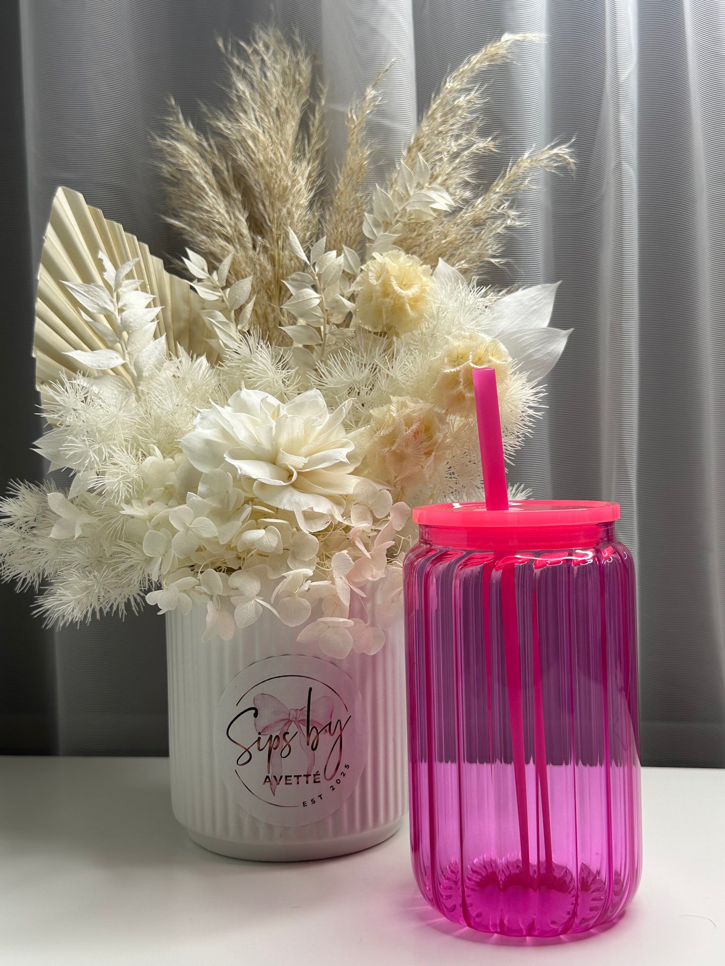 16oz/473ml Glass Ribbed Tumbler