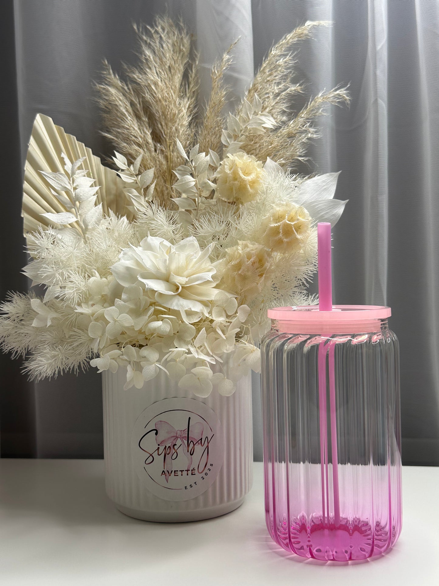 16oz/473ml Glass Ribbed Tumbler