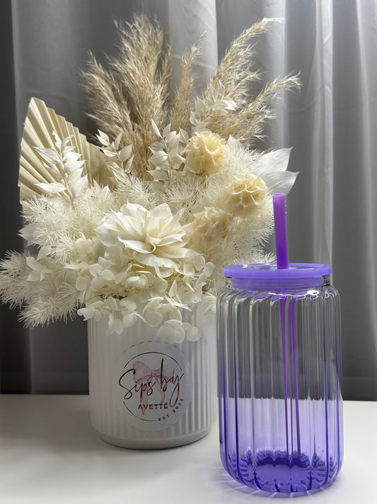 16oz/473ml Glass Ribbed Tumbler Ombré