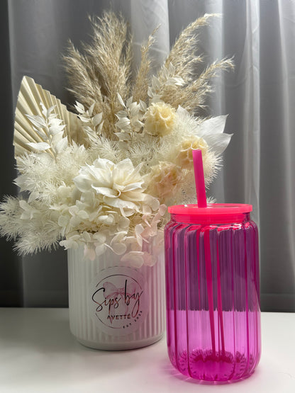 16oz/473ml Glass Ribbed Tumbler