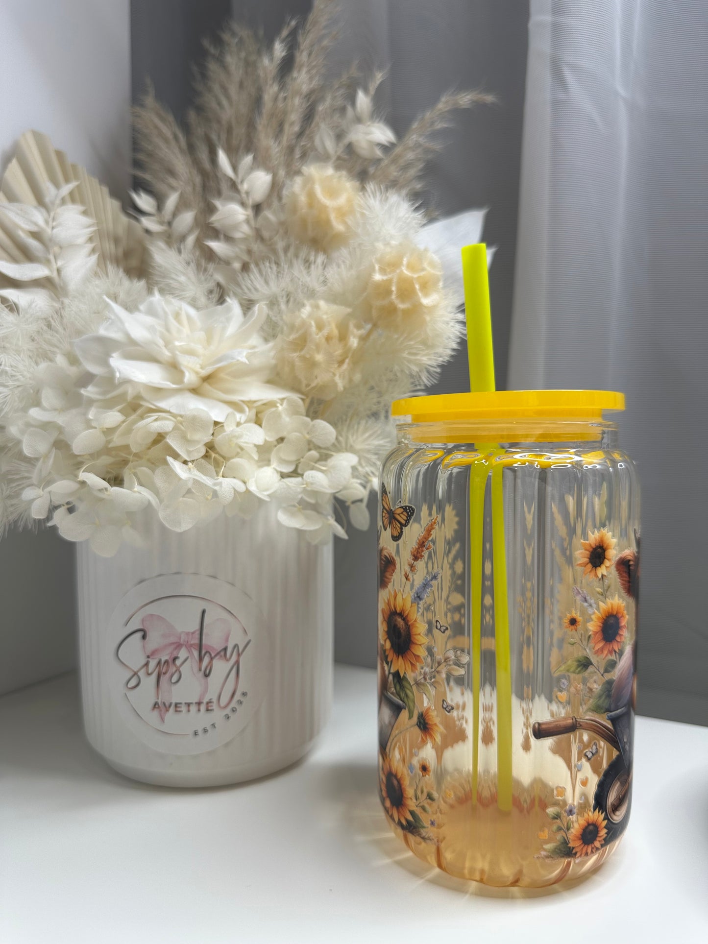 Ribbed Ombré Amber GLASS TUMBLER HC