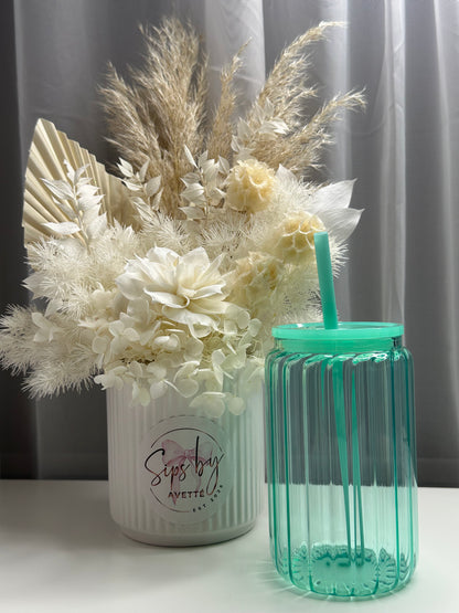 16oz/473ml Glass Ribbed Tumbler