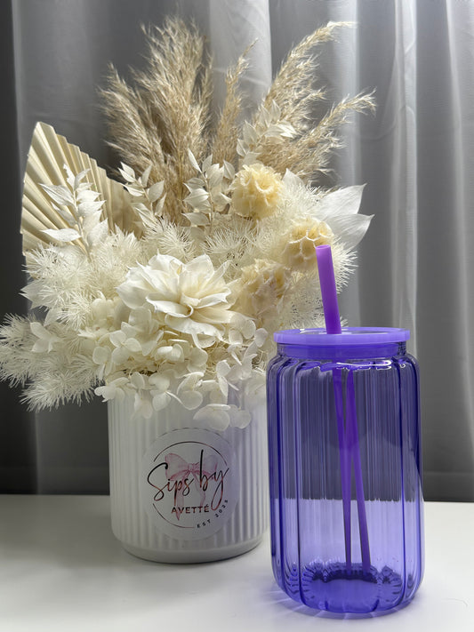 16oz/473ml Glass Ribbed Tumbler